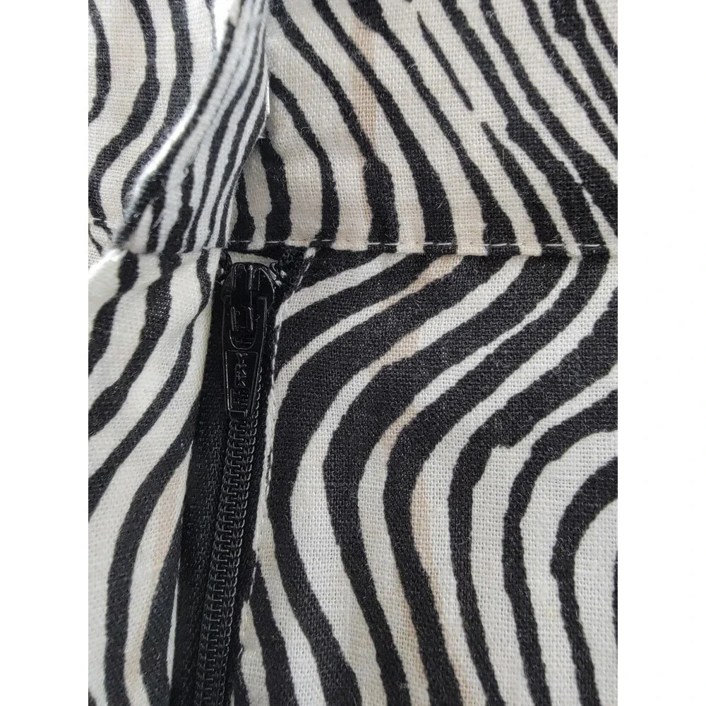 Barbour Romy Linen Blend Shorts Women's 8 Monochrome Zip Fly Hook & Bar Closure